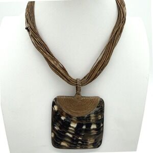 Vintage Large Abalone Shell Pendant Necklace Monies Style Boho Statement